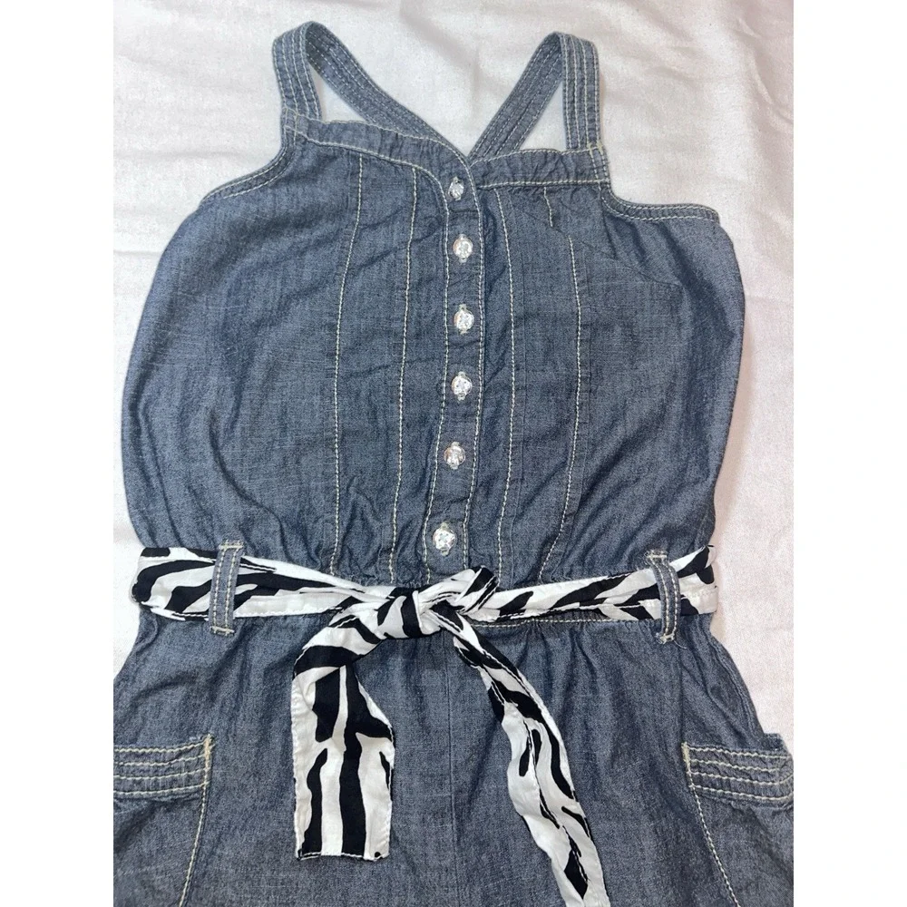 Gymboree Chambray‎ Zebra print Belted Romper SZ 12 Wild for Zebra toddler Girl